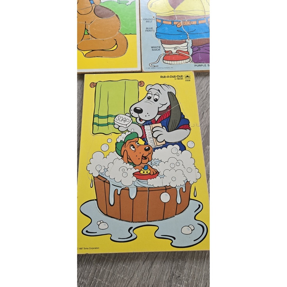 1980's Vintage Wooden Tray Puzzles Pound Puppy Animals All Complete Lot Of 7 - Picture 11 of 12